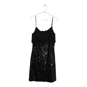 Vintage Dessy Creations Sequin Dress Fringe Flapper Black Size 8